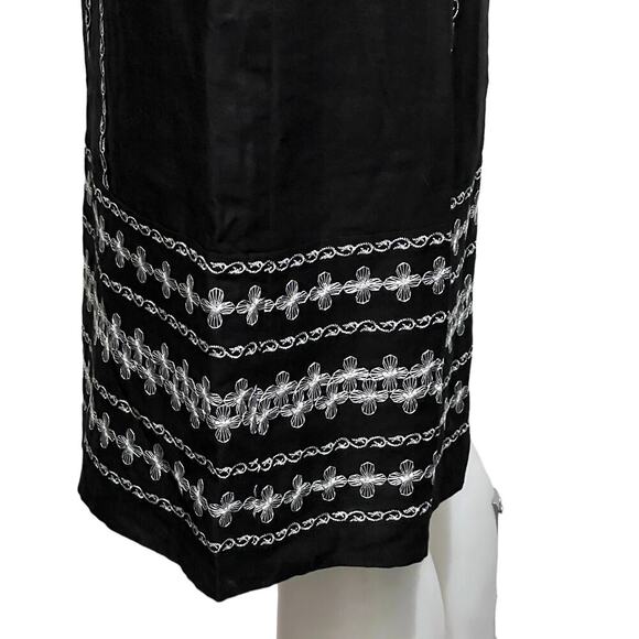 Ann Taylor Black & White Embroidered Linen Dress Empire Waist Spaghetti Straps 4 - Picture 7 of 11